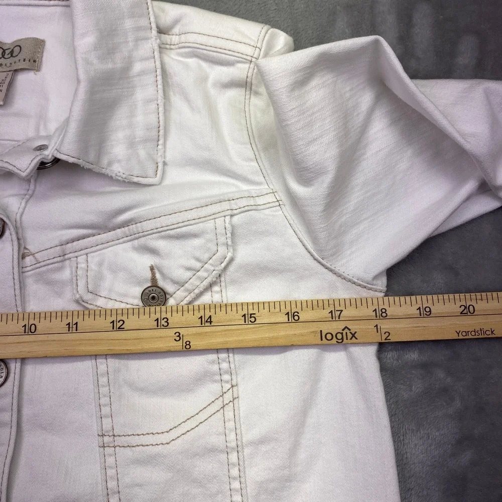 LOGO Lori Goldstein Denim Jacket Womens 2 White Button Front Frayed Hem‎ Grunge